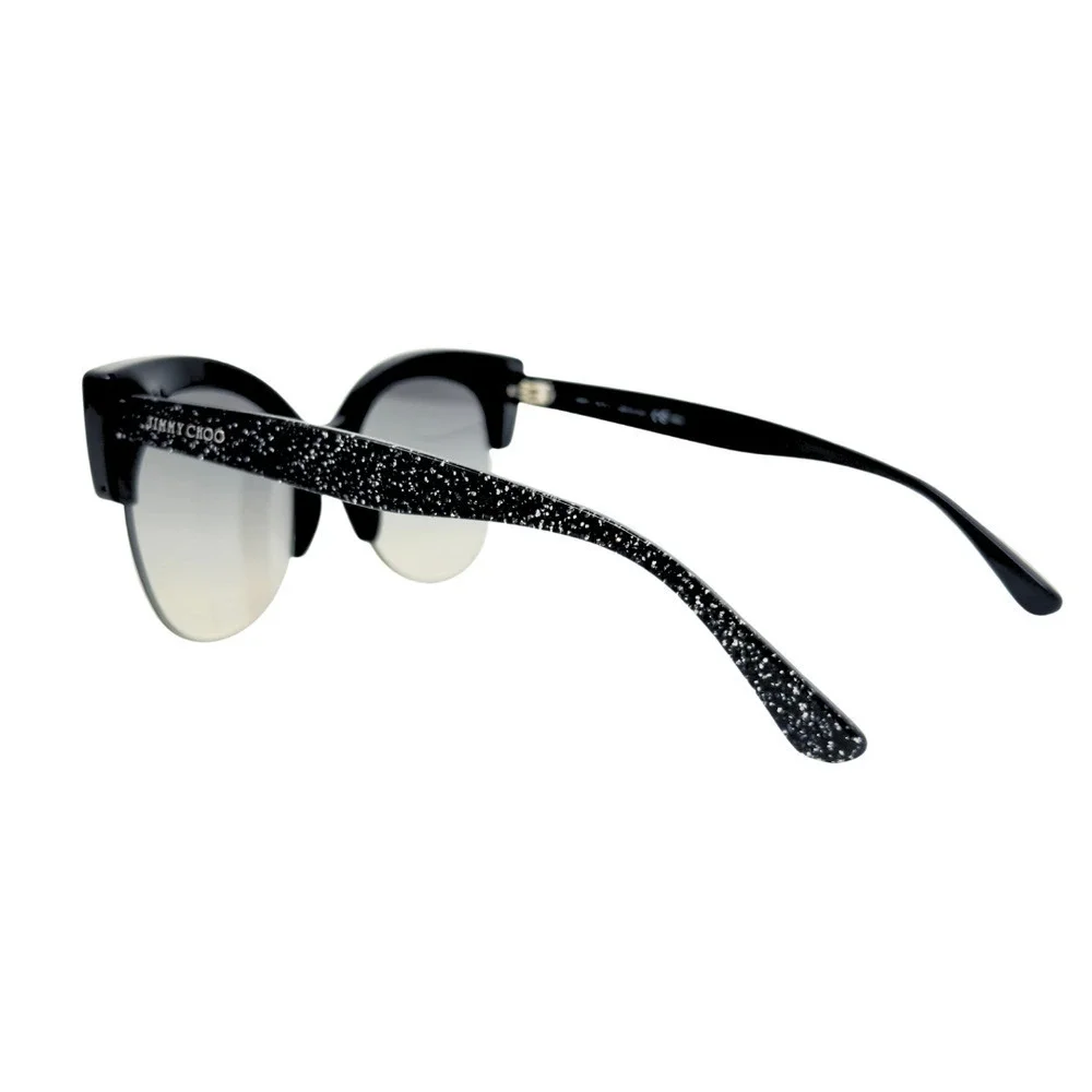 Jimmy Choo LOGO Sunglasses Black Glitter Sparkle Oversize‎ Square Aviator Lens